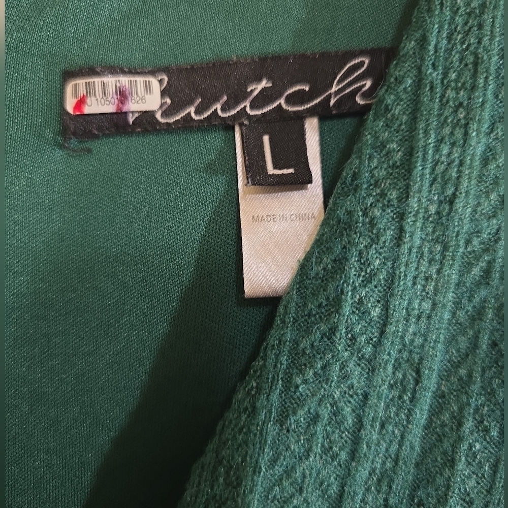 Hutch Colorblock Ribbed Knit Midi Dress Large Deep V-neck Burgundy Hunter Green - Picture 9 of 11
